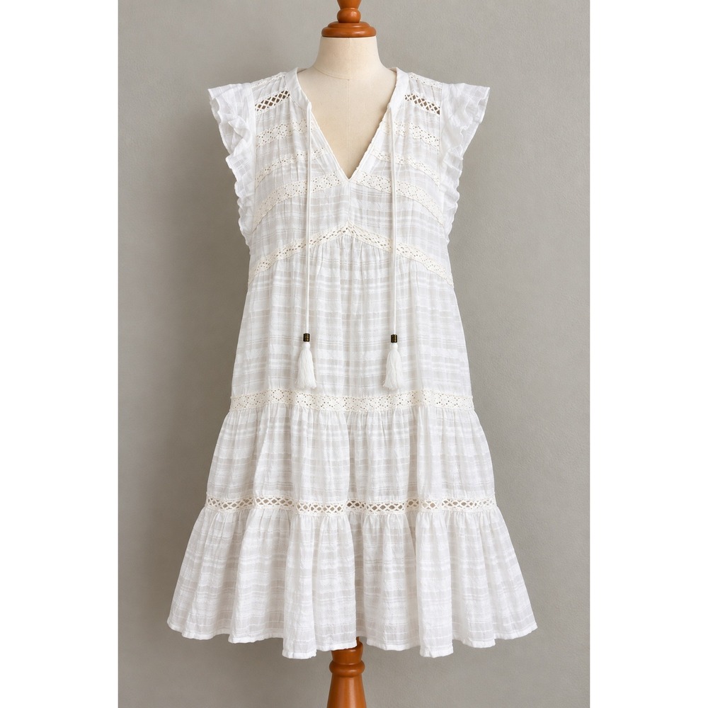 Knox Rose Tiered Lace Mini Dress Women S White Boho Flutter Festival Beachy